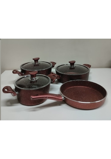 Granit Tencere 4'lü Set Bordo Renk 4 Mm Kalınlık Bordo