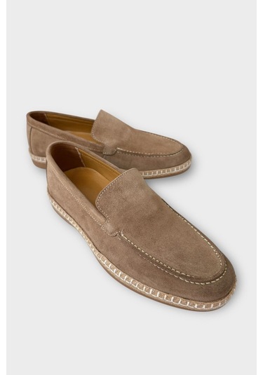 Erkek Hakiki Süet Deri Espadril Ayakkabı Bej Bej