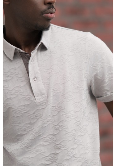 Advante Regular Fit Likralı Kendinden Desenli Polo Yaka T-shirt Vizon