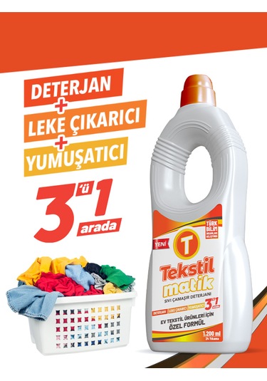 Tekstilmatik Ev Tekstili 3'ü 1 Arada Sıvı Vegan Çamaşır Deterjanı 1200 ML