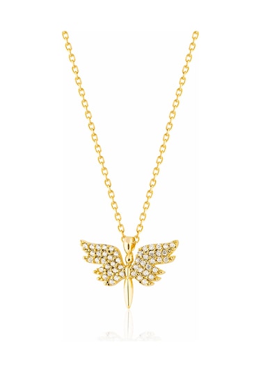 Zanaatsilver 925 ayar Gümüş zincirli 14k Altın kaplamalı Zirkon taşlı Melek kolye