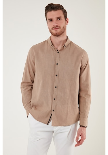 Buratti Pamuklu Regular Fit Düğmeli Yaka Erkek Gömlek Cf20S111871 Toprak