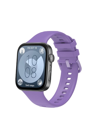 Huawei Watch Fit 3 Band Serisi Klasik Kordon Silikon Strap Kayış-lila
