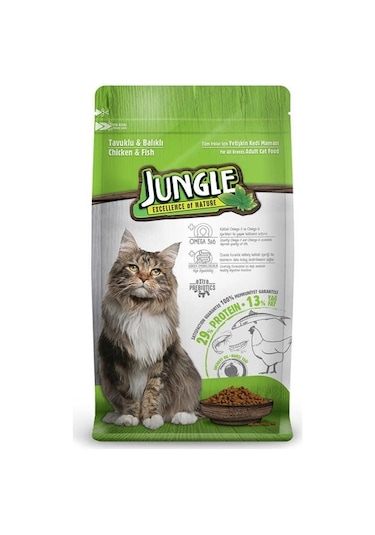 Jungle Tavuklu ve Balıklı Yetişkin Kedi Maması 15 KG