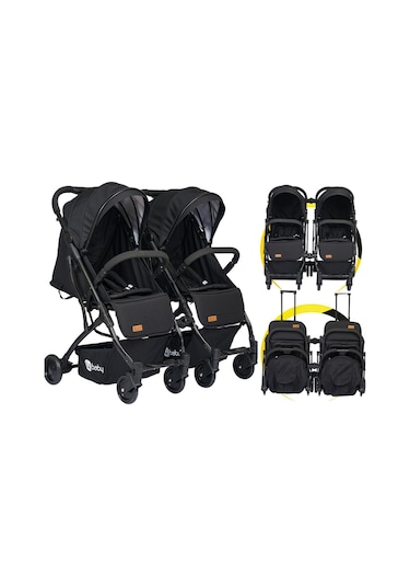 4 Baby Black İkiz Bebek Arabası Drone Sky Kabin  Sistem