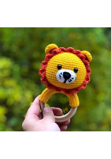 Amigurumi Aslan Çıngırak Bebek Oyuncağı Sarı