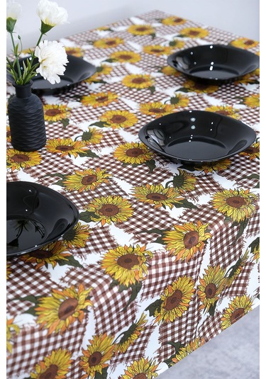 Sufre Sıvı Geçirmez Masa Örtüsü Sofra Bezi Sofra Örtüsü Piknik Örtüsü Ayçiçeği Kahve