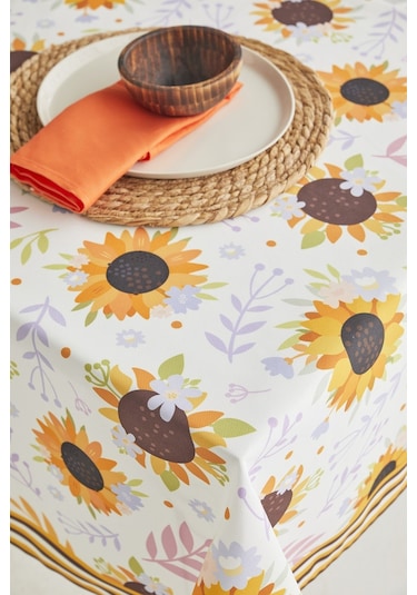 Ays Home Sarı Ayçiçeği Desen Kumaş Yemek Masası Örtüsü