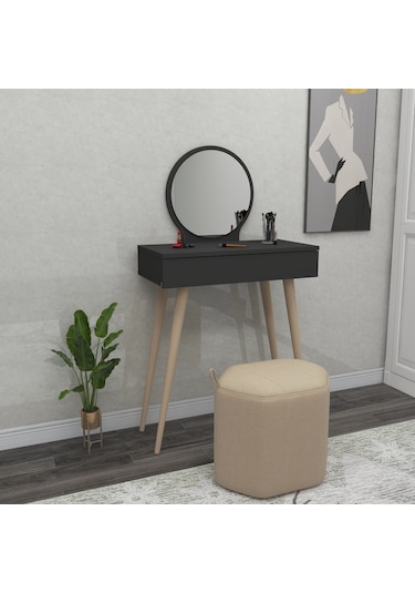 Arnetti Siena Makyaj Masası Aynalı Ahşap Ayaklı Antrasit
