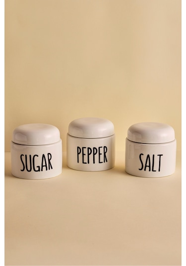 Francesco 3'lü Porselen Ergonomik Baharatlık Seti Yuvarlak Formlu Beyaz Takım Beyaz Beyaz