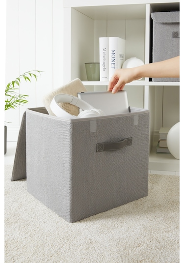 Ocean Home Textile Gri Renk Jüt Kapaklı Kutu 30 x 30 x 30 cm