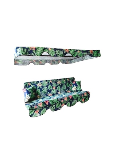 Bahçe Salıncağı Minderli Lüks Kılıf Seti Gölgelikli Yaprak Desen Desenli