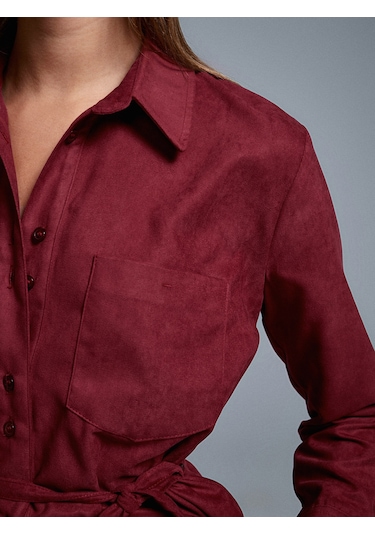 Dilvin 50518 Kemerli Süet Gömlek-bordo Bordo