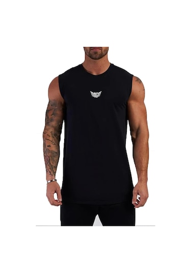 Genıus Store Nem Emici Hızlı Kuruma Atletik Teknik Performans Sporcu Sıfır Kol Erkek T-shirt - MG-Atlet Siyah