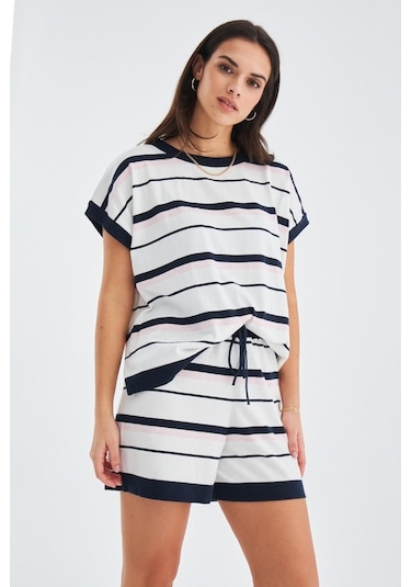 Peraluna Marıne Blouse & Shorts %100 Pamuk Yazlık Kadın Triko Şor Lacivert