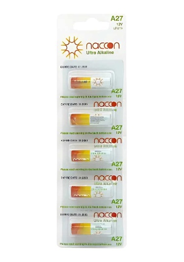 Naccon Ultra Alkalin A27 27a 12v 5'li Paket Bariyer Kumandası 27a 12v Alkalin Alarm Pili