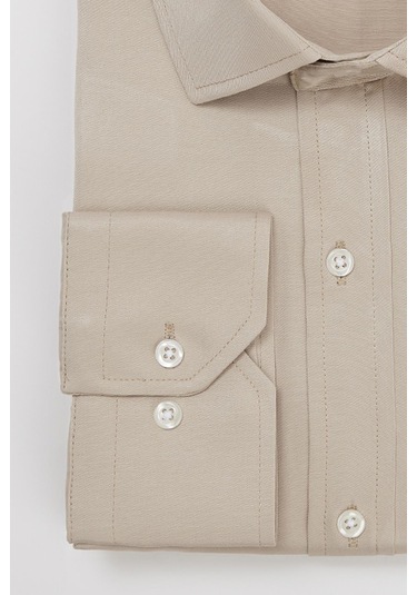 Büyük Beden Saten Erkek Gömlek-31722 Bej