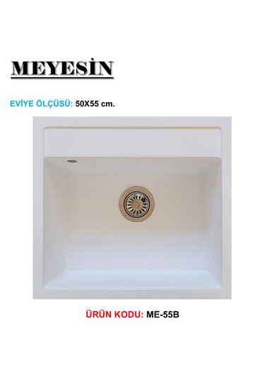 Meyesin ME-55B Granit Tek Göz Mutfak Evyesi Beyaz 50 x 55 CM