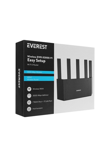 Everest Ewr-x3000mbps-v1 X3000mbps Dualband 5 6dbi 1 Wan Port + 3 Lan Port Wi-fi 6 Wisp+ap+repeater Destekli Kablosuz Wifi Router