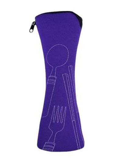 Mor Çatal Bıçak Takımı Saklama Çantası Sofra Bezi Fermuar Depolama Tasarımı Taşınabilir Yıkanabilir Çanta Çatal İçin Kese