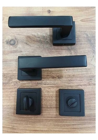 Kare Rozetli Kapı Kolu Wc Siyah 1 Takım Arkalı/önlü