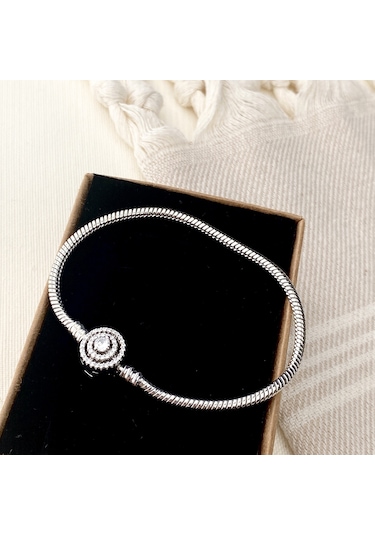 Charm Bileklik Tektaş Model 316 L Paslanmaz Çelik Gümüş