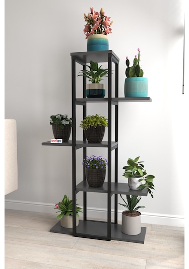 Bofigo 5 Raflı Çiçeklik Rafı Saksılık Standı Dekoratif Aksesuar Rafı Saksılık Papatya Antrasit Antrasit