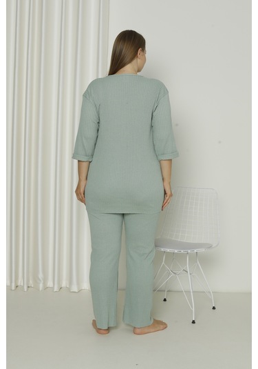 Fames Pijama Yazlık Kaşkorse Büyük Beden Pijama Takım Mint Yeşili