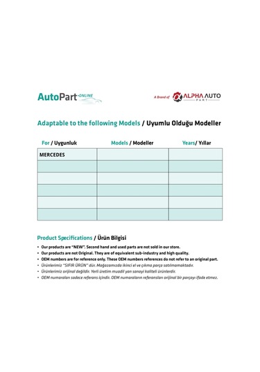 Mercedes İçin Yakıt Hortumu Konnektörü 10'lu Cam Açma Kapama