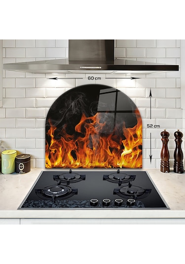 Decorita Cam Ocak Arkası Koruyucu | Oval Şekilli | Alev Görünümlü