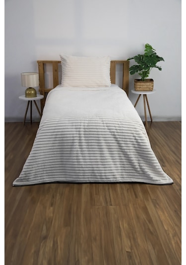 Linda 2 Parça Tek Kişilik Battaniye Seti - Ekru Ekru