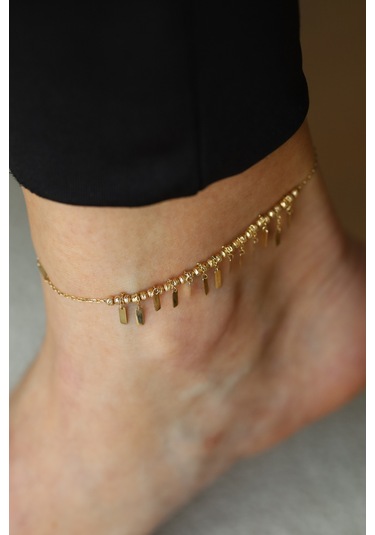 Yenigün Kuyumculuk 14 Ayar Altın Dorika Dizili Dikdörtgen Sallantılı Halhal Hll30031