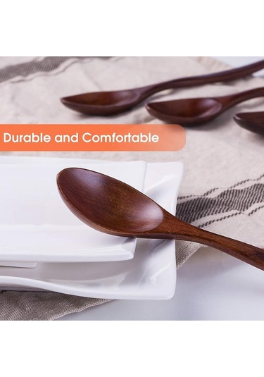 Doğal Ahşap Çorba Kaşıkları 10'lu Paket Uzun Saplı B