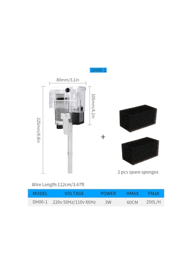 Kangvka Dh06-1 Duvar Tipi Akvaryum Filtresi, Yağ Filmi Temizleyici, 250l/h Debi, Plastik, 3w, Küçük Kaplar İçin Turtle Tank Uyumlu