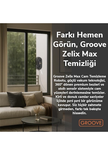 Groove Zelix Max Akıllı Sensörlü Cam Silme Robotu