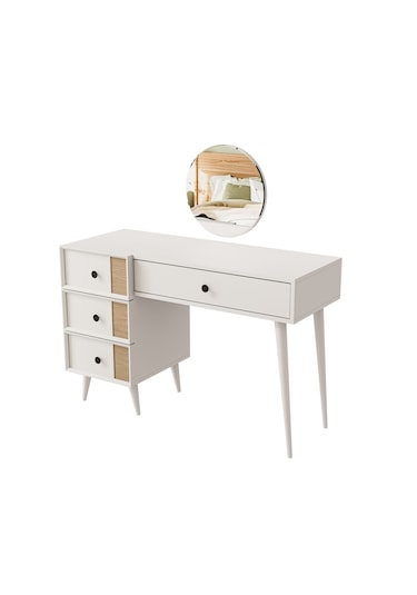 2252 Rose Ahşap Ayaklı Mdf Çerçeveli Makyaj Masası Beyaz-yunus