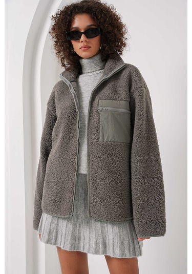 Gabria Fermuarlı Tek Cep Hırka Gri