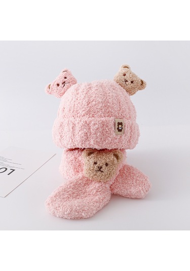 Bebek Sonbahar Ve Kış Şapkaları, Bebekler Ve Çocuklar İçin Peluş Şapkalar, Kışın Sıcak Tutan Yünlü Şapkalar 04 Pembe