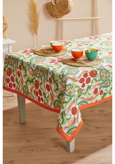 Turuncu Şal Desen Leke Tutmaz Masa Örtüsü