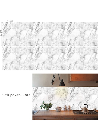 Tink Kendinden Yapışkanlı Beyaz Mermer Desenli Pvc Panel 41x62 Cm