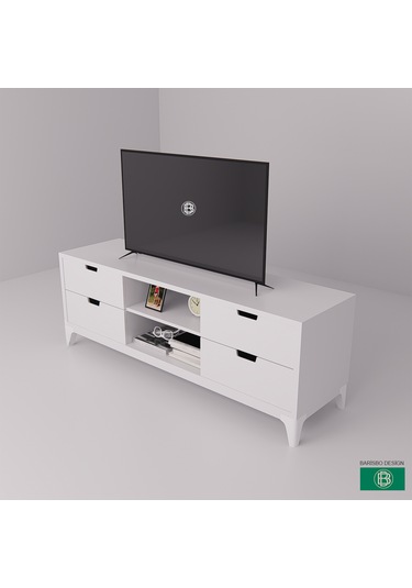 Tv Ünitesi 4 Çekmeceli Raflı Beyaz