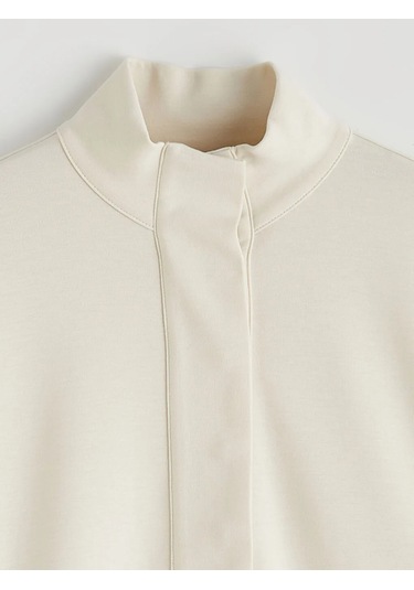 Lc Waikiki Bej Dik Yaka Soft Touch Kadın Sweatshirt Tunik