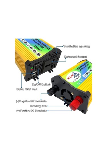 Wondernest Legend I Nesil Dc12v'den Ac220v 3000w Araç İçin Güç Çevirici Sarı