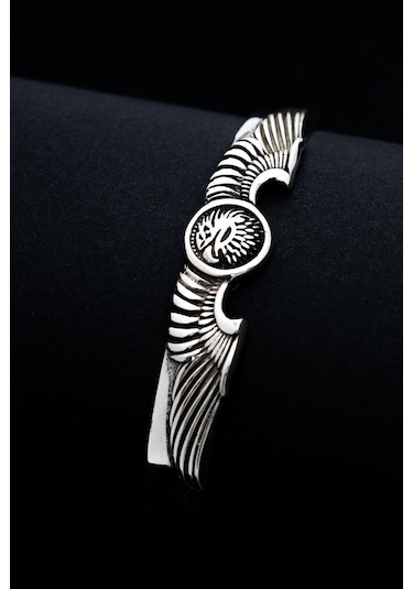 Erkek Gümüş Bileklik - Kartal Motifli Kelepçe Model Işıklı Kutuda Sevgiliye Eşe Babaya