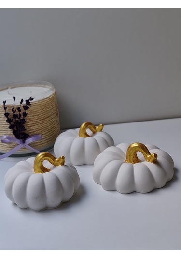 Dekoratif Balkabağı 3'lü Set, Beyaz Altın Saplı El Yapımı, Ev Dekoru, Obje