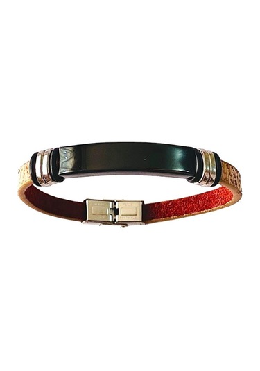 Kahverengi Siyah Çelik Ve Deri Kombin Erkek Bileklik Çok Renkli