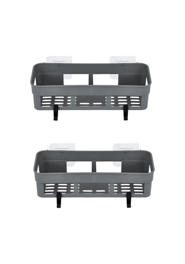 2 Adet Yapışkanlı Plastik Raf, Delme Vida Gerektirmeyen Banyo Duş Şampuan Mutfak Baharat Rafı Gri Gri