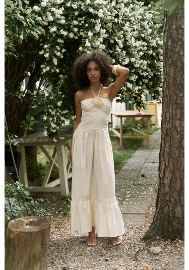 Elisa Gül Detay Sarı Uzun Elbise sarı