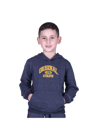 Kapüşonlu Kanguru Cepli Orıgınal Baskılı Erkek Çocuk Sweatshirt Füme