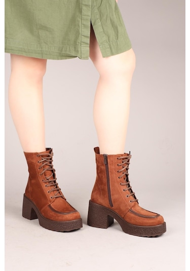 Tullıa Bağcıklı Süet Topuklu Kadın Bot Tarçın-7702 Yeşil